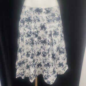 St. John's Bay Cotton Blue Floral on White Fully Lined Flair Knee Skirt Size 14